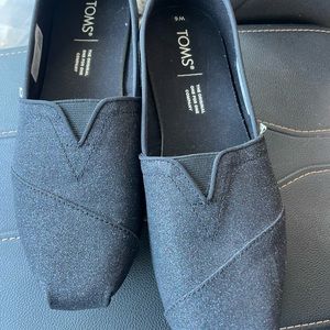 Toms Alpargata Black Glitter Shoes Size 6 Women